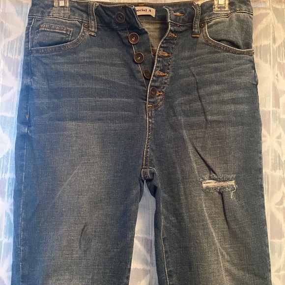 Button Fly Distressed Jean - Picture 2 of 3